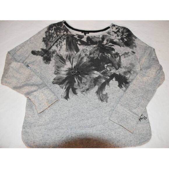 Express Crew Neck Sweatshirt, Gray with Black Floral Print, Large - Picture 2 of 5